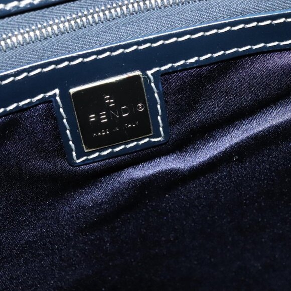 FENDI Zucchino Canvas Hand Bag Navy Silver Auth - Picture 12 of 16